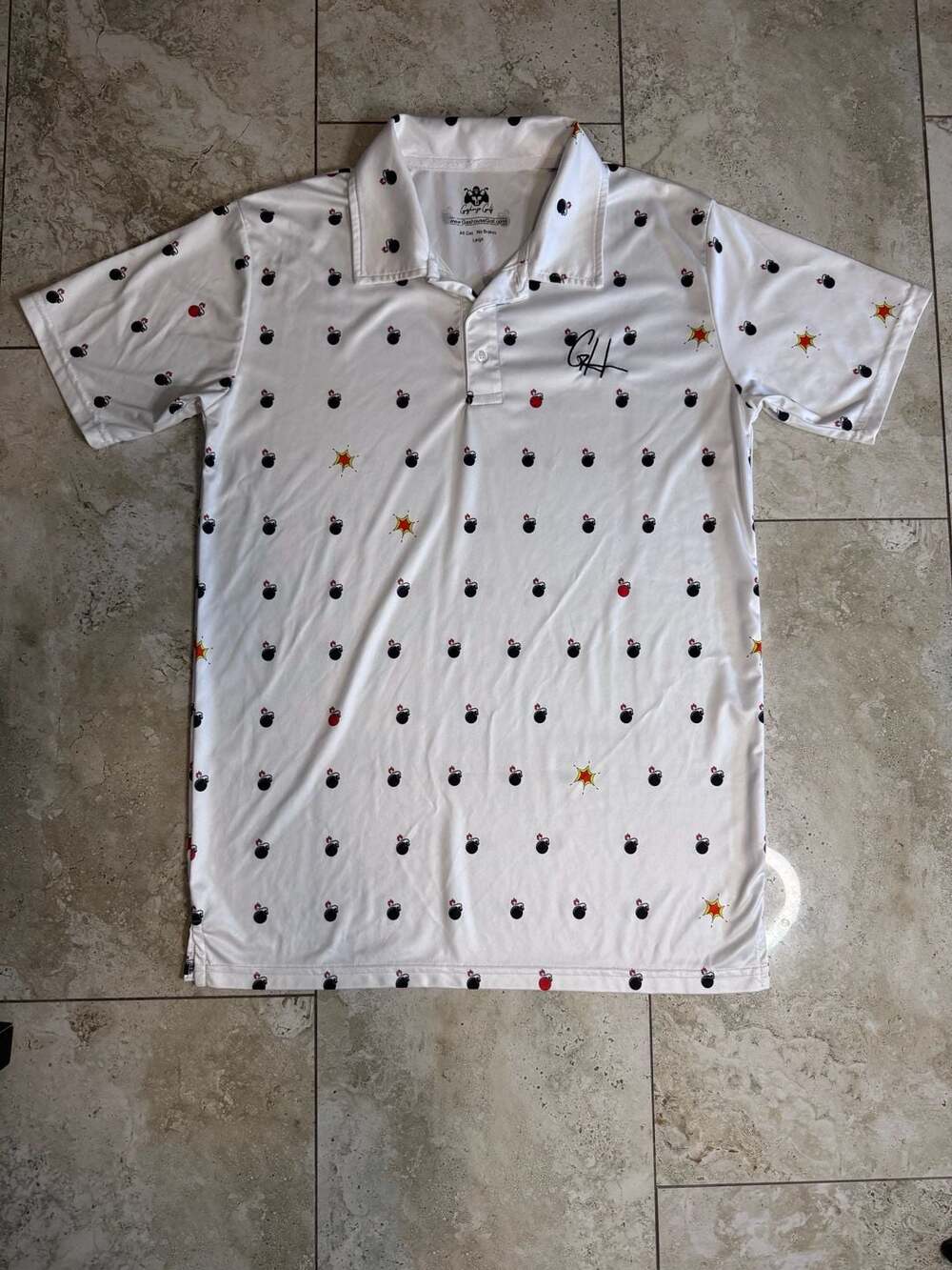 Gashouse Golf Bombs Away All-Over Print White Polo Shirt